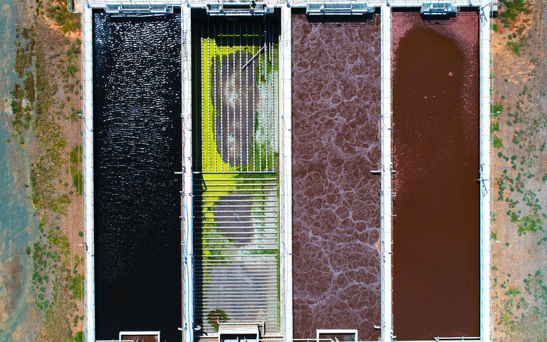 Wastewater aeration ponds - the different stages, looking from above