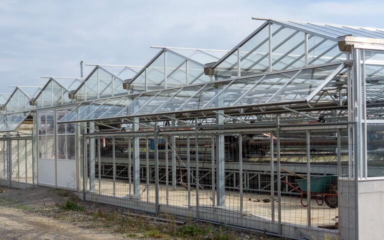 Solar dryer, showing glass greenhouse structure